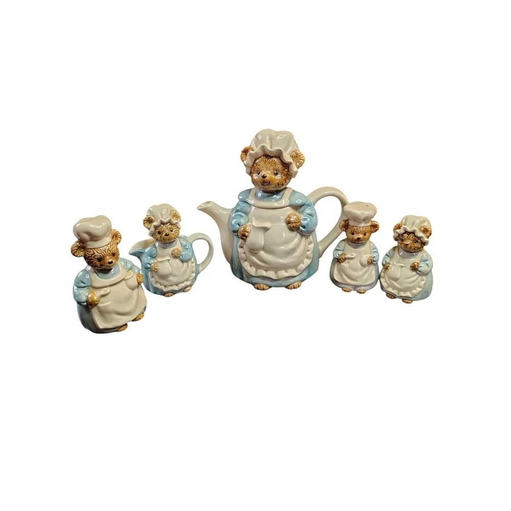 Vintage otagiri‎ japan ceramic bear tea set salt pepper